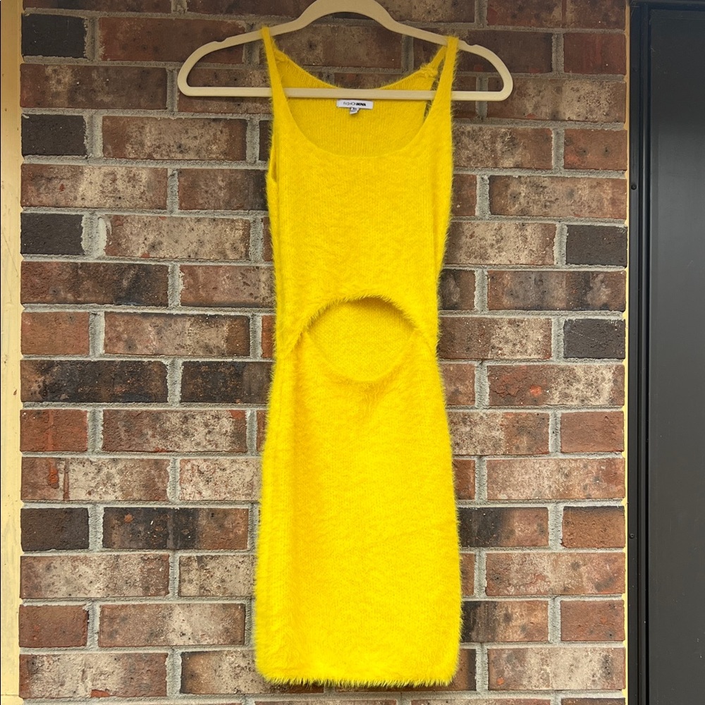 Yellow Faux Fur Mini Dress